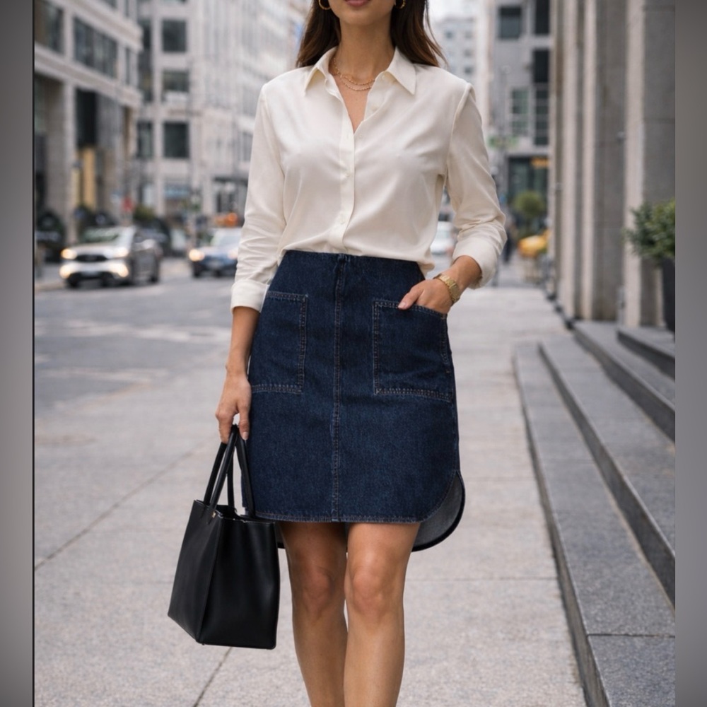Toteme Curved Hem Denim Skirt 34 / US‎ 2 26 Waist Made in Italy Quiet Luxury